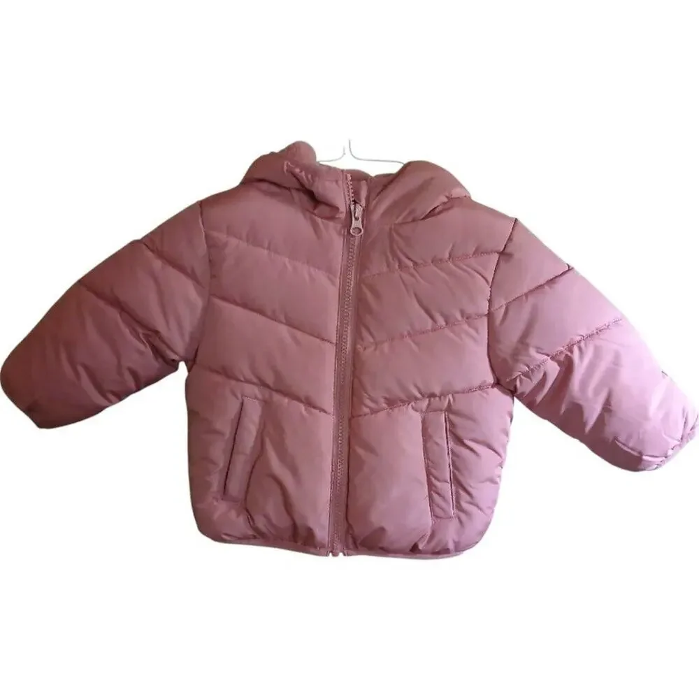 Girl SwissTech Pink Hooded Long Sleeve Puffer Jacket Size 12 Months